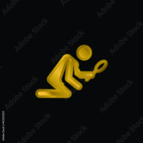 Archeologist gold plated metalic icon or logo vector