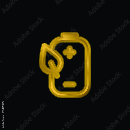 Battery gold plated metalic icon or logo vector