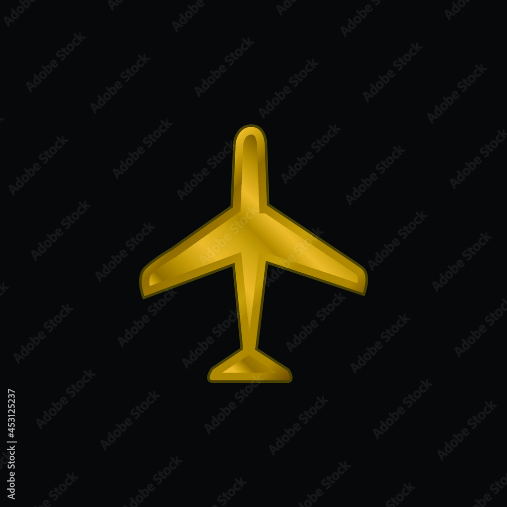 Airplane gold plated metalic icon or logo vector Airplane gold plated metalic icon or logo vector