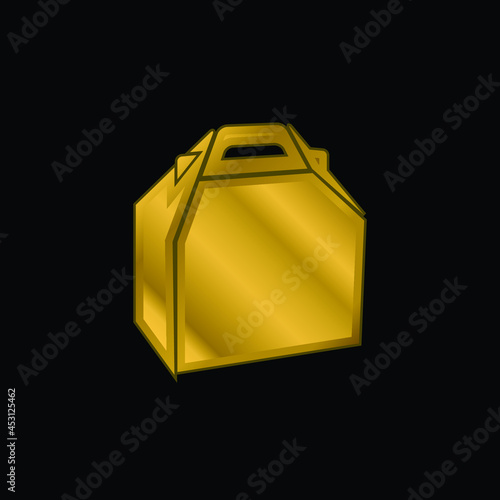 Box Of Food Package gold plated metalic icon or logo vector