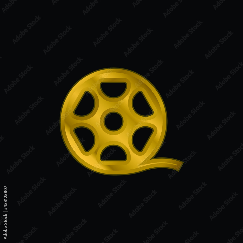 Big Film Roll gold plated metalic icon or logo vector