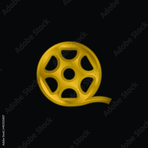 Big Film Roll gold plated metalic icon or logo vector