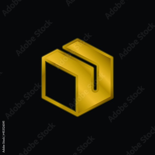 Box gold plated metalic icon or logo vector
