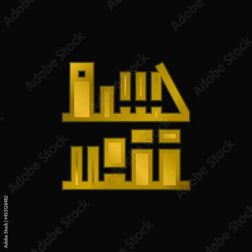 Bookshelf gold plated metalic icon or logo vector