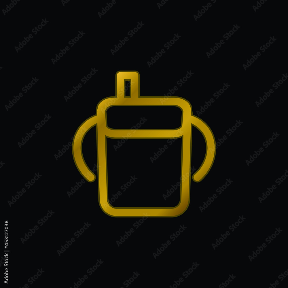 Baby Drinking Bottle Outline With Side Handles gold plated metalic icon or logo vector Baby Drinking Bottle Outline With Side Handles gold plated metalic icon or logo vector