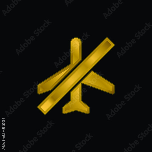 Airplane Mode gold plated metalic icon or logo vector