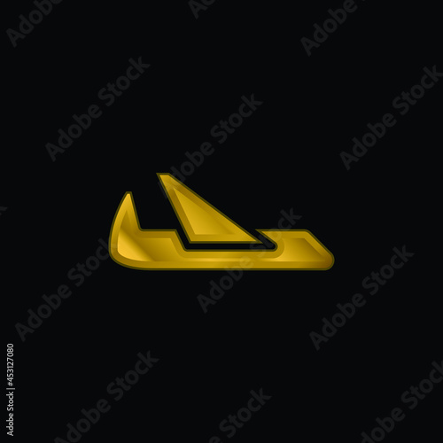 Airplane gold plated metalic icon or logo vector