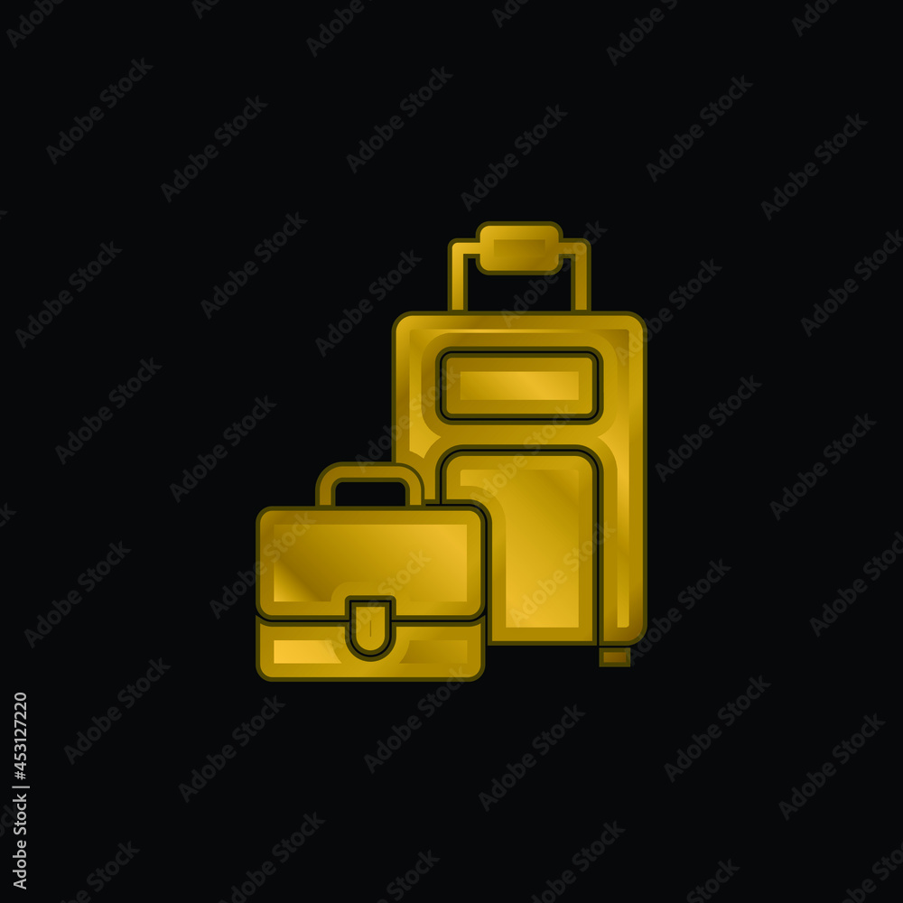 Baggage gold plated metalic icon or logo vector Baggage gold plated metalic icon or logo vector