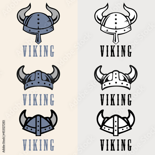 Helmet Viking Logo Template. Viking character head helmet an icon logo design inspiration. Helmet Viking logo set.