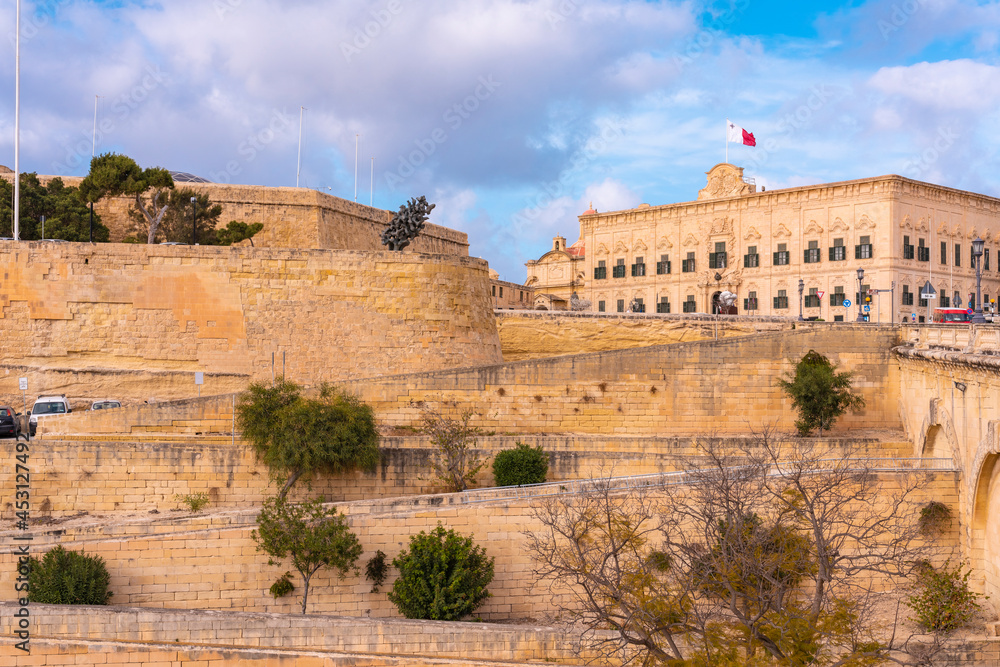 Malta, South Eastern Region, Valletta, City walls and old town architecture Malta, South Eastern Region, Valletta, City walls and old town architecture