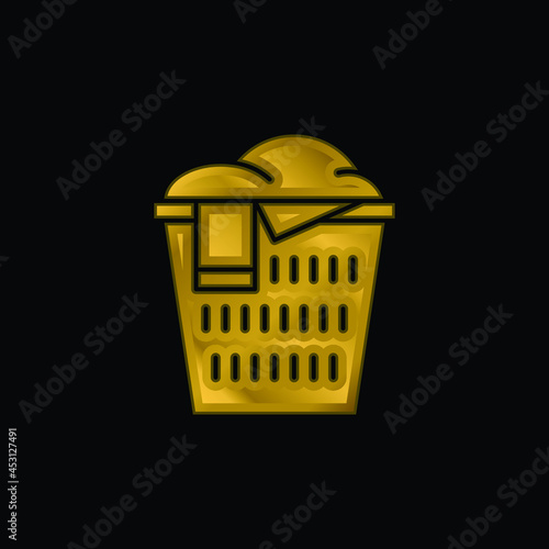 Basket gold plated metalic icon or logo vector