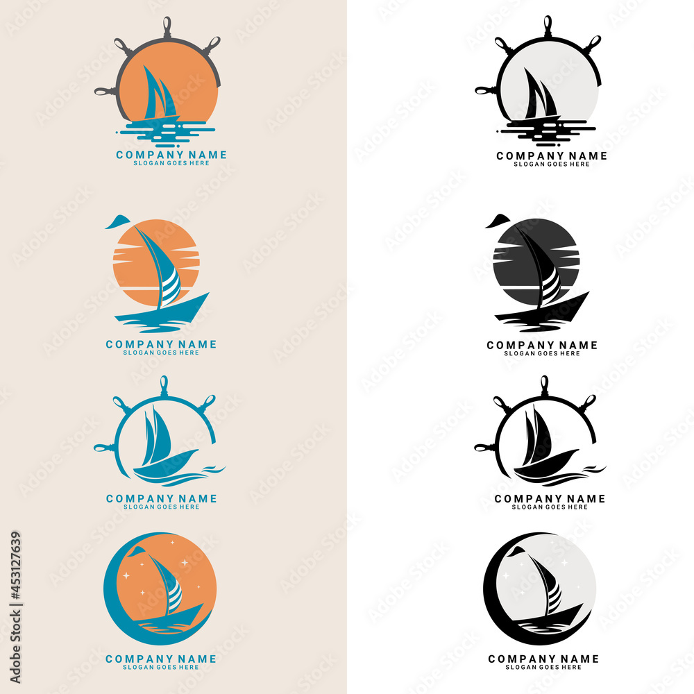 Nautical Logos Templates Set. Ship Logo, Cargo ship logos for international export or import
