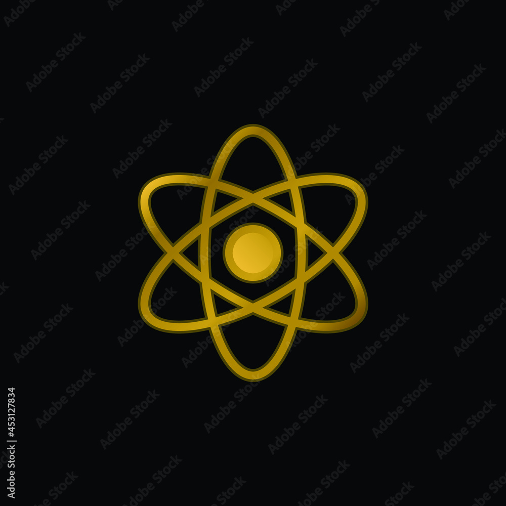 Atom gold plated metalic icon or logo vector Atom gold plated metalic icon or logo vector
