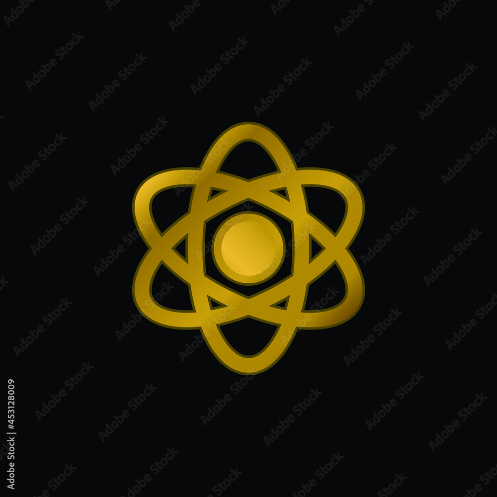 Atom gold plated metalic icon or logo vector Atom gold plated metalic icon or logo vector