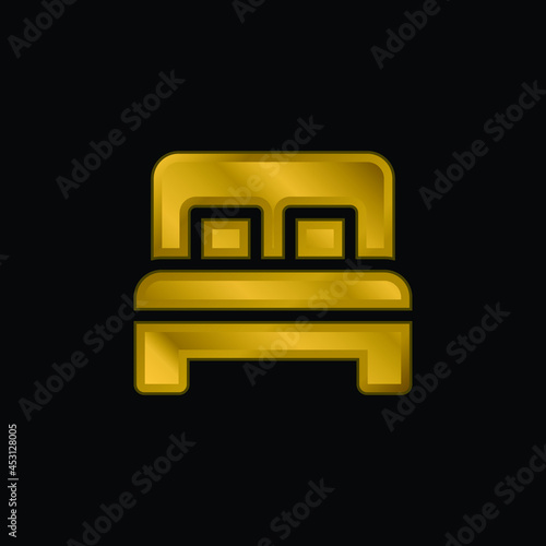 Bed gold plated metalic icon or logo vector