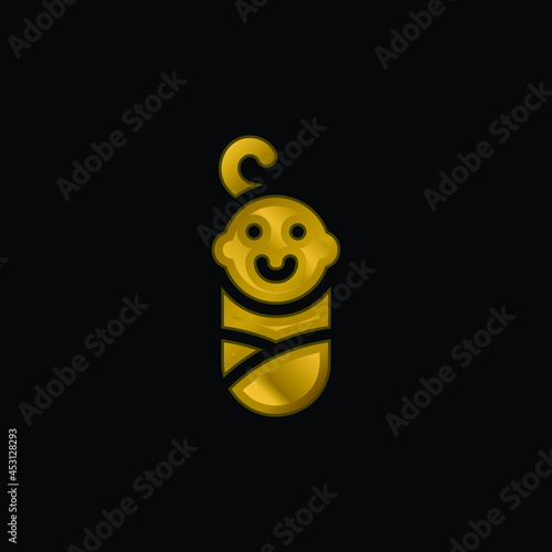Baby Boy gold plated metalic icon or logo vector