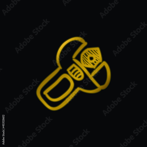 Adjustable Spanner Hand Drawn Tool gold plated metalic icon or logo vector
