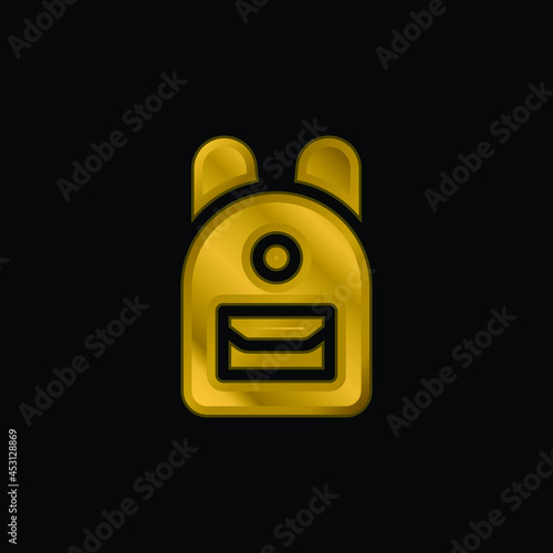 Backpack gold plated metalic icon or logo vector