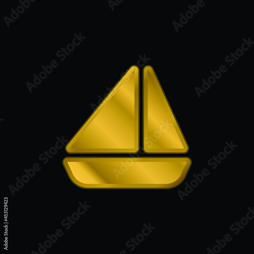 Boat gold plated metalic icon or logo vector