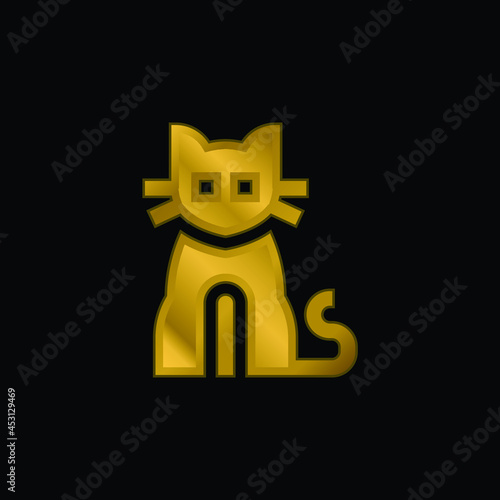 Black Cat gold plated metalic icon or logo vector