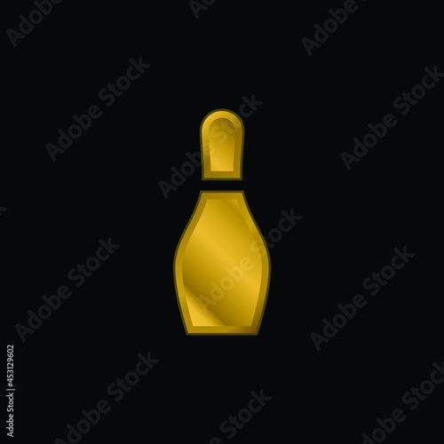 Bowling gold plated metalic icon or logo vector