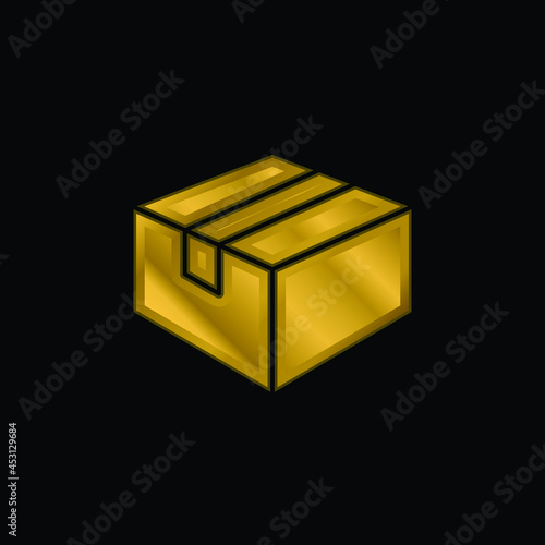 Box gold plated metalic icon or logo vector