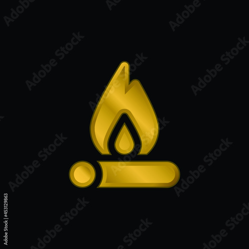 Bonfire gold plated metalic icon or logo vector
