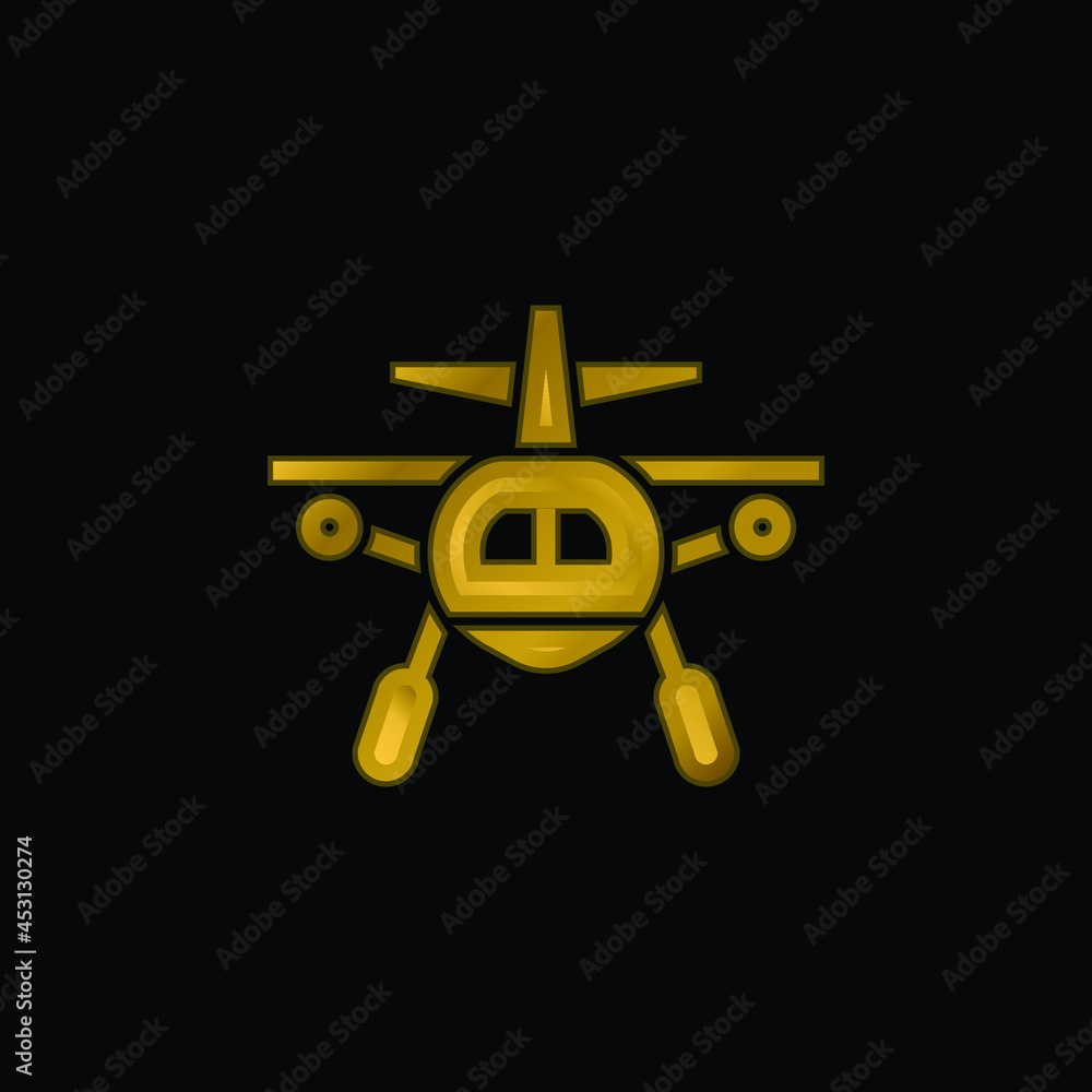 Aircraft gold plated metalic icon or logo vector Aircraft gold plated metalic icon or logo vector