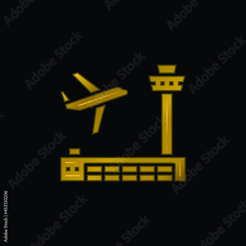 Airport gold plated metalic icon or logo vector