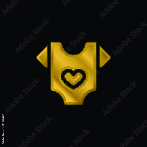 Baby Clothes gold plated metalic icon or logo vector