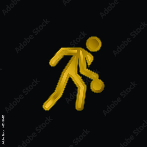 Basketball Player gold plated metalic icon or logo vector