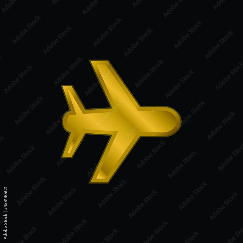Aeroplane gold plated metalic icon or logo vector Aeroplane gold plated metalic icon or logo vector