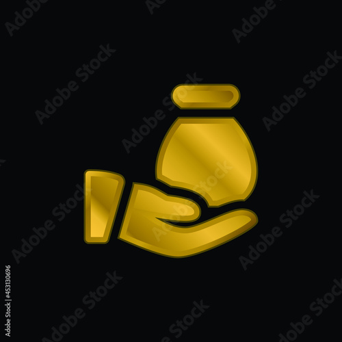 Bag gold plated metalic icon or logo vector