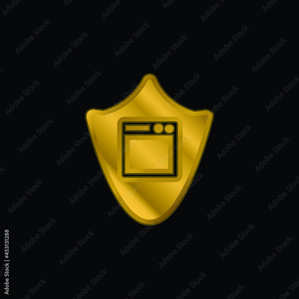 App Shield gold plated metalic icon or logo vector