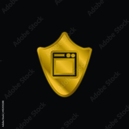 App Shield gold plated metalic icon or logo vector