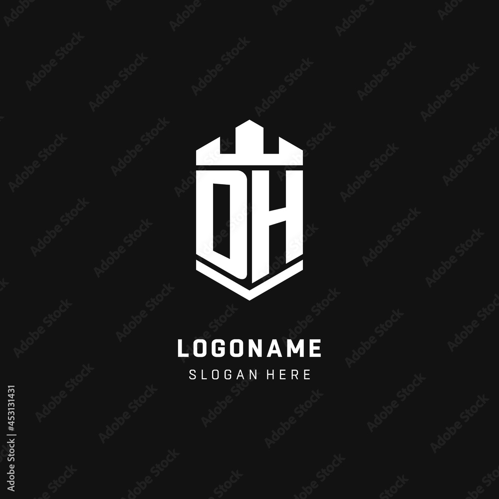 DH monogram logo initial with crown and shield guard shape style Stock ...