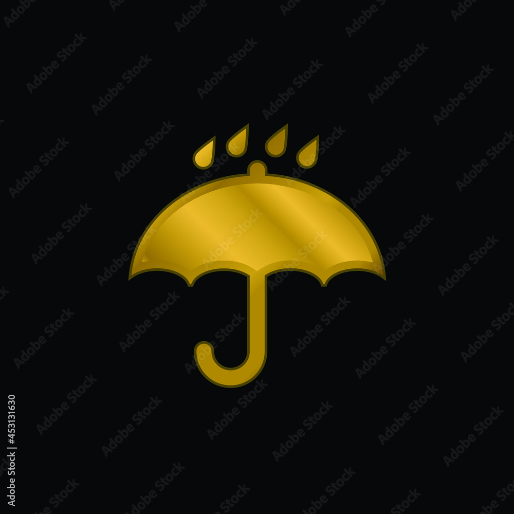 Black Opened Umbrella Symbol With Rain Drops Falling On It gold plated metalic icon or logo vector Black Opened Umbrella Symbol With Rain Drops Falling On It gold plated metalic icon or logo vector