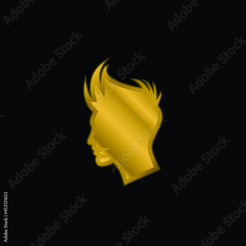 Boy Hair Shape gold plated metalic icon or logo vector