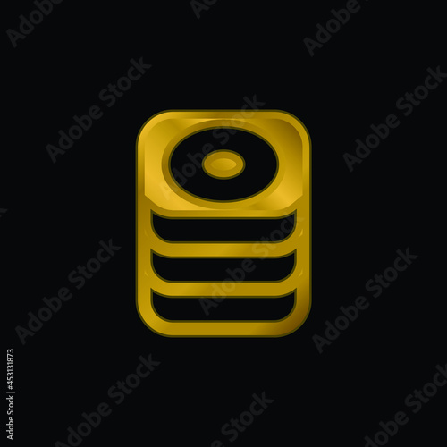 Big Database gold plated metalic icon or logo vector