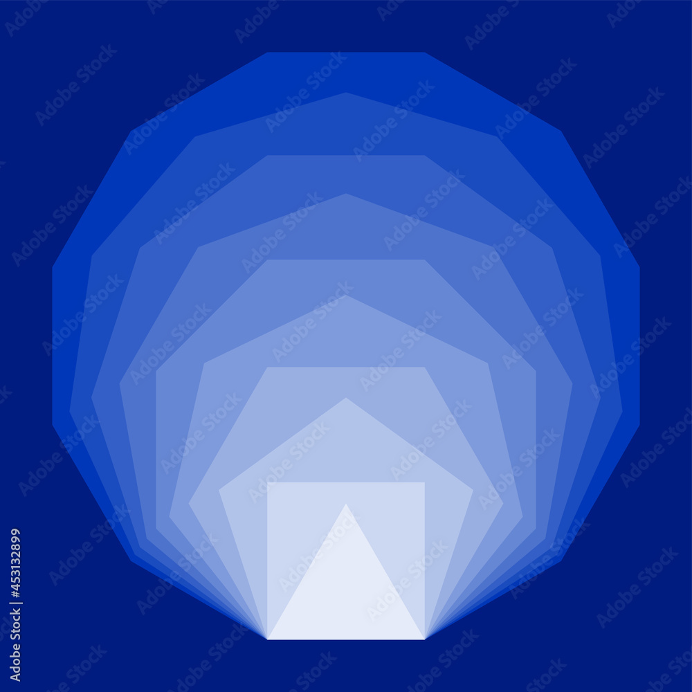 Blue convex regular polygons, placed inside each other. Equiangular and ...
