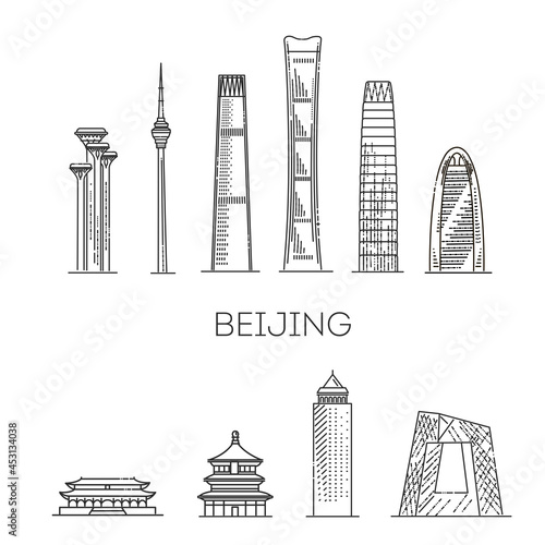 Beijing, China, architecture line skyline illustration. Linear vector cityscape with famous landmarks