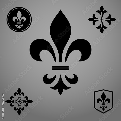 Black heraldic sign, logo, design element, decoration. Graphic vector pattern.