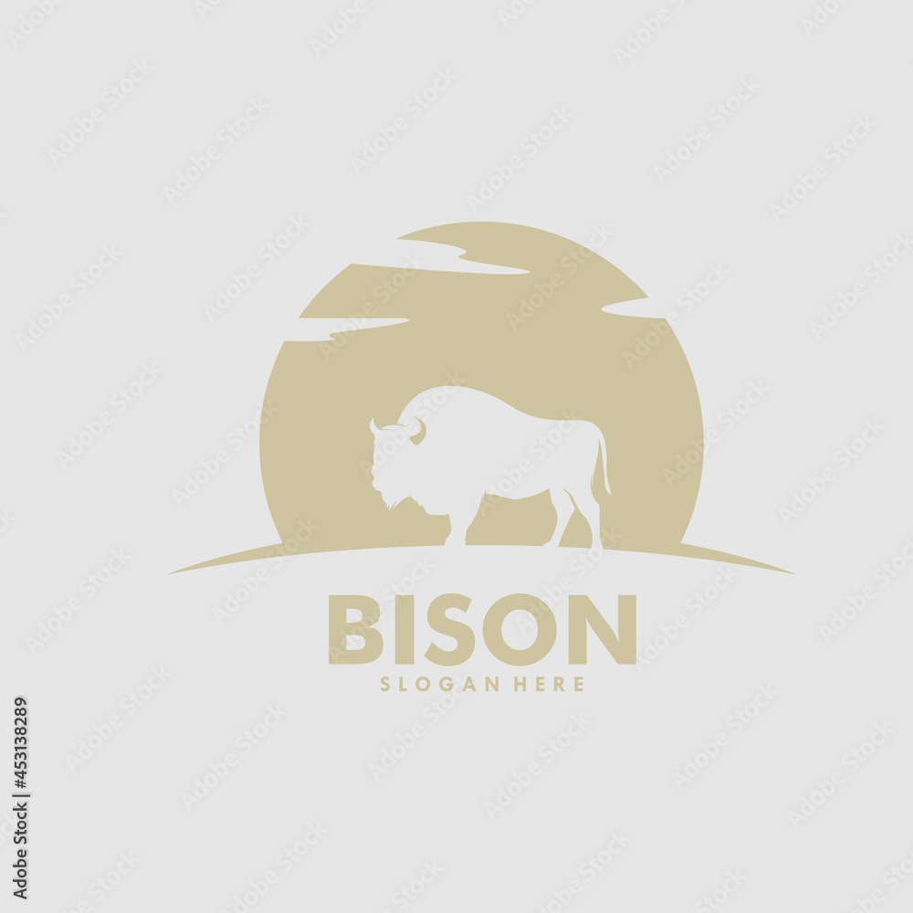 Obraz premium Great wild bison simple flat logo design concept
