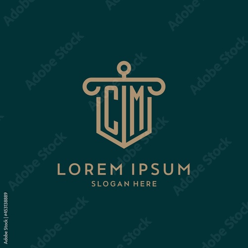 CM monogram initial logo design with shield and pillar shape style