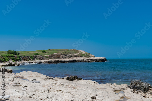 Rock in the sea bay. Sea bay rock view. Blue Lagoon