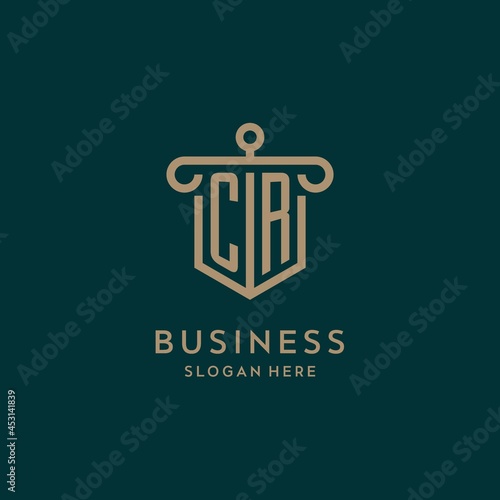 CR monogram initial logo design with shield and pillar shape style