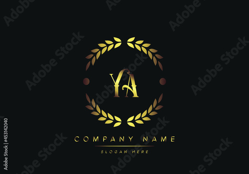 Alphabet letters YA monogram logo, gold color, luxury style, Vector Illustration