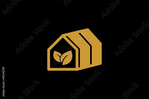 Greenhouse logo design vector. Plant care illustration symbol. Green leaf sign. Greenhouse and leaf vector icons.