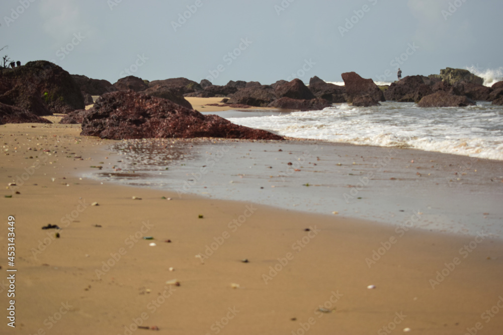 Ocean-Sea Waves, Mountains Rock Stones and Sky Blue Landscape Background Ocean-Sea Waves, Mountains Rock Stones and Sky Blue Landscape Background