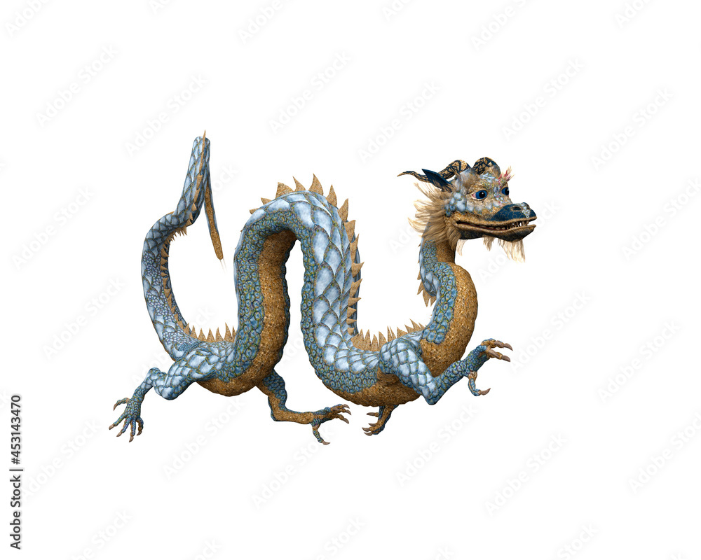 Obraz premium 3D rendering of a Chinese fantasy dragon isolated on a white background.
